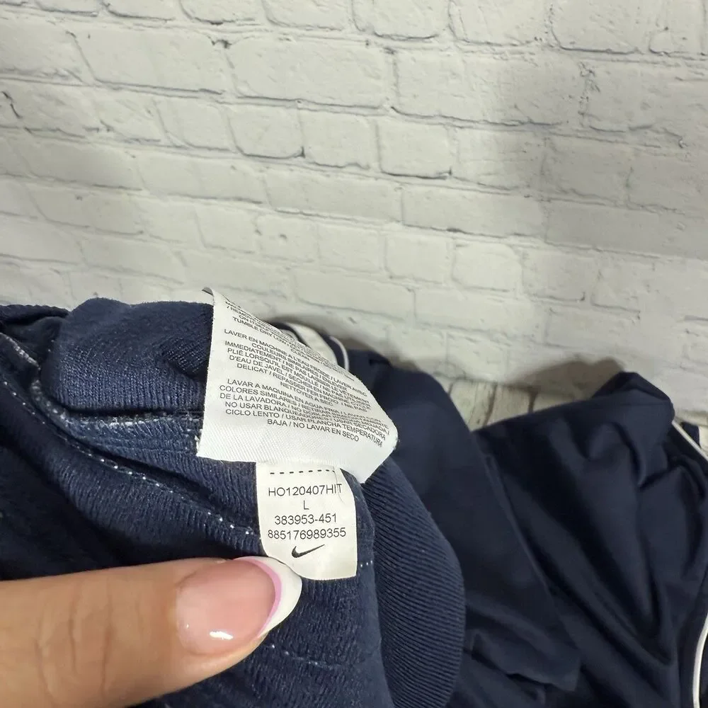 Nike Track Pants Large Navy Blue Wide Leg Athletic Pants Swoosh Y2K Athleisure